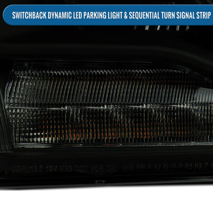 Ronnin - Compatible con Ram 1500 2500 3500 2009-2018, Ram 1500 Classic 2019-2024. Conjunto de faros delanteros con proyector LED secuencial Switchback con señal de giro animada + par de arranque | Negro ahumado