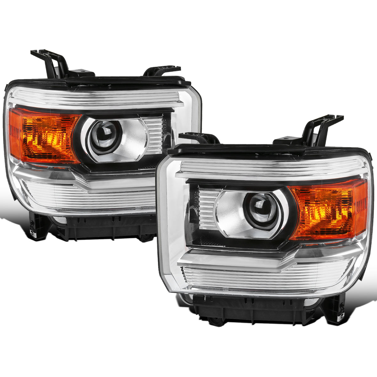 Ronnin - Compatible con GMC Sierra 1500 2500HD 3500HD 2014-2019 Par de faros delanteros de proyector de repuesto | Cromado