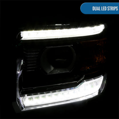 Ronnin - Se adapta a GMC Sierra 1500 2500HD 3500HD 2014-2019 Luces LED diurnas Conjunto de reemplazo de faros proyectores Par | Cromo