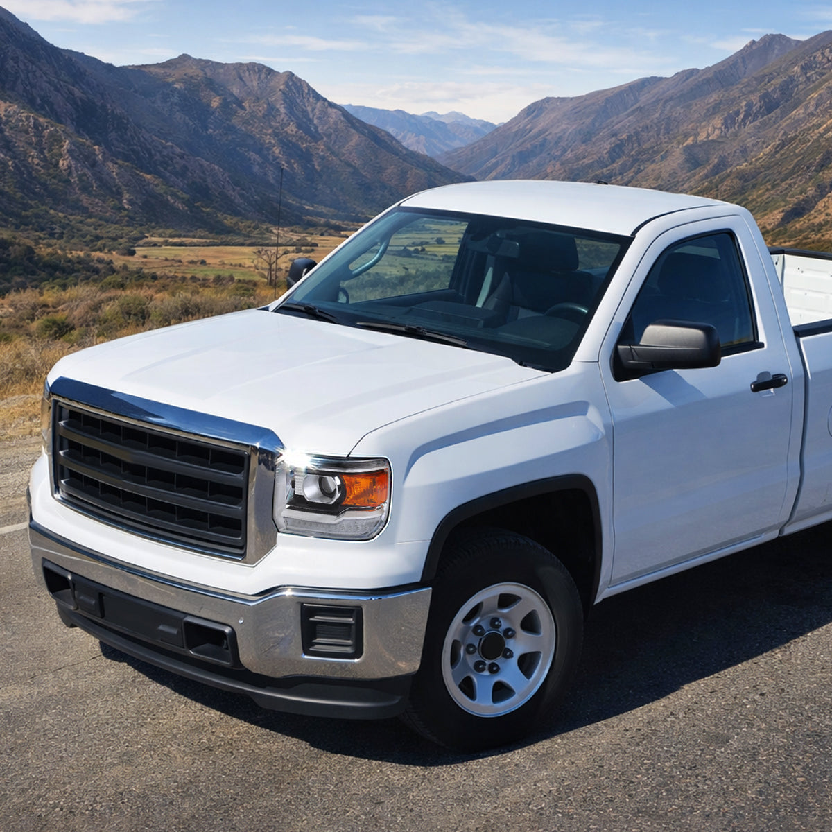 Ronnin - Se adapta a GMC Sierra 1500 2500HD 3500HD 2014-2019 Luces LED diurnas Conjunto de reemplazo de faros proyectores Par | Cromo