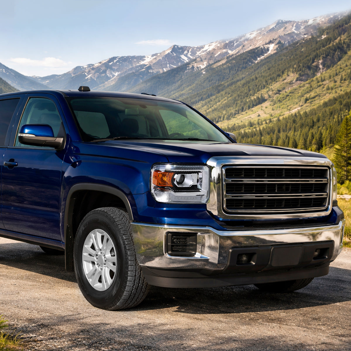 Ronnin - Se adapta a GMC Sierra 1500 2500HD 3500HD 2014-2019 Luces LED diurnas Conjunto de reemplazo de faros proyectores Par | Cromo