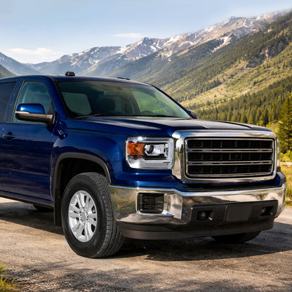 Ronnin - Se adapta a GMC Sierra 1500 2500HD 3500HD 2014-2019 Luces LED diurnas Conjunto de reemplazo de faros proyectores Par | Cromo