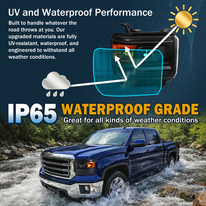 Ronnin - Compatible con GMC Sierra 1500 2500HD 3500HD 2014-2019 Par de faros delanteros con proyector de repuesto | Negros