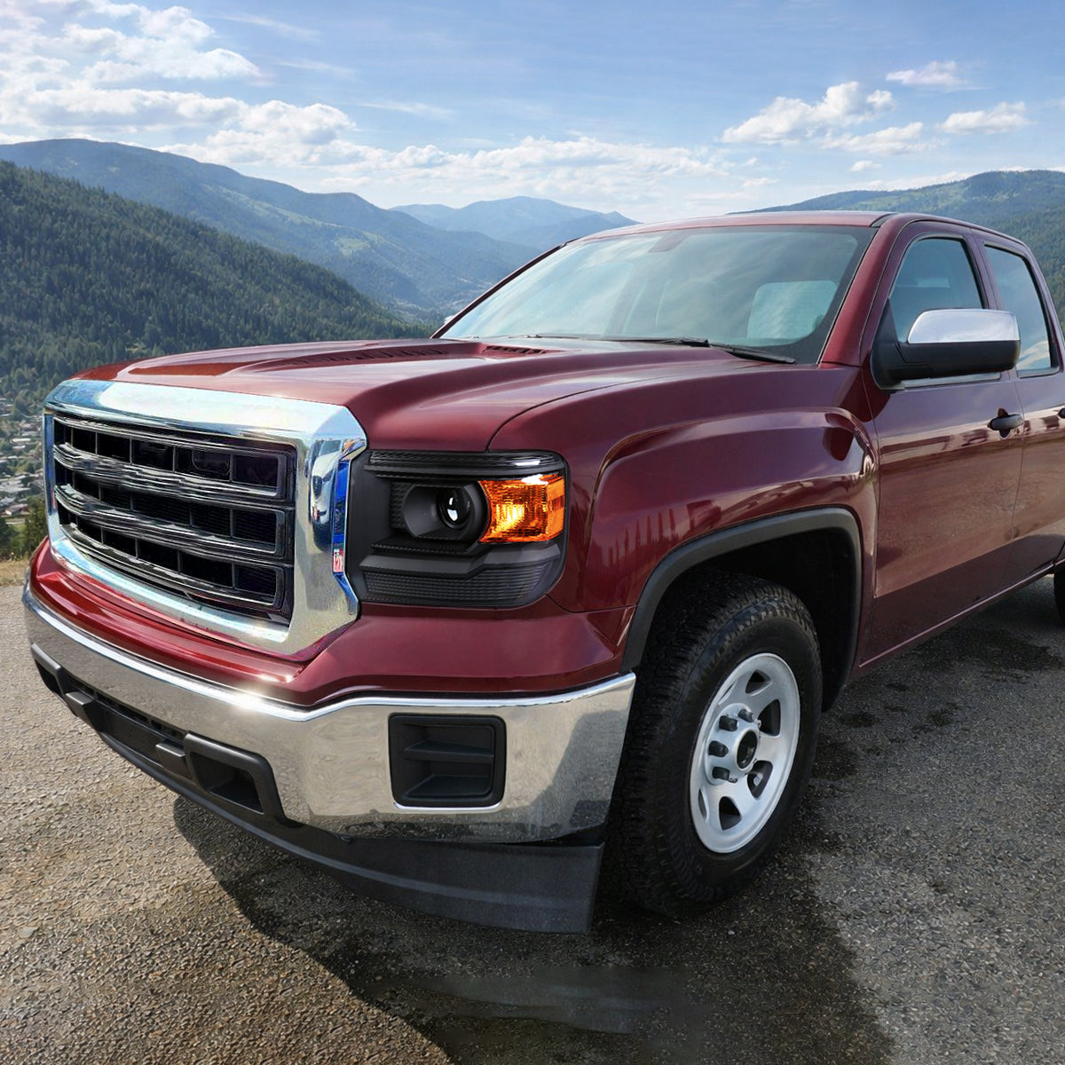 Ronnin - Compatible con GMC Sierra 1500 2500HD 3500HD 2014-2019 Par de faros delanteros con proyector de repuesto | Negros
