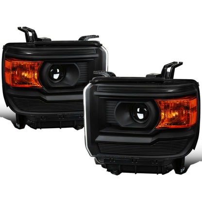 Ronnin - Compatible con GMC Sierra 1500 2500HD 3500HD 2014-2019 Par de faros delanteros con proyector de repuesto | Negros
