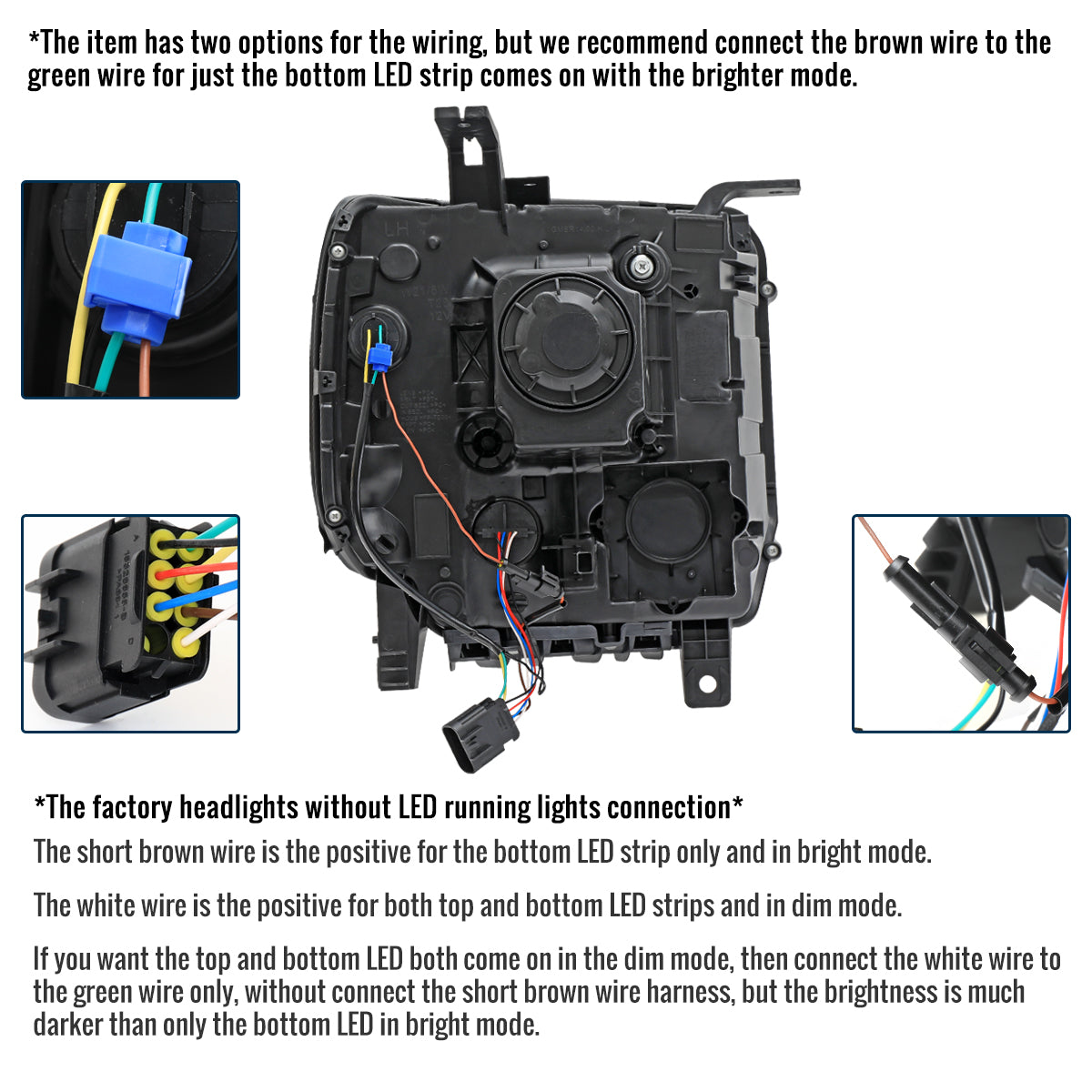 Ronnin - Se adapta a GMC Sierra 1500 2500HD 3500HD 2014-2019 Luces LED de circulación diurna, conjunto de faros delanteros con proyector de repuesto, par | Negro