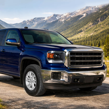 Ronnin - Se adapta a GMC Sierra 1500 2500HD 3500HD 2014-2019 Luces LED de circulación diurna, conjunto de faros delanteros con proyector de repuesto, par | Negro