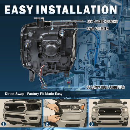 Ronnin - Faros delanteros tipo proyector para GMC Sierra 1500 2500HD 3500HD 2014-2019, ensamblaje de repuesto, lado del conductor | Cromado
