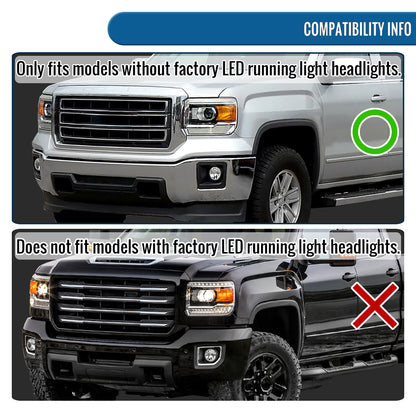 Ronnin - Faros delanteros tipo proyector para GMC Sierra 1500 2500HD 3500HD 2014-2019, ensamblaje de repuesto, lado del conductor | Cromado