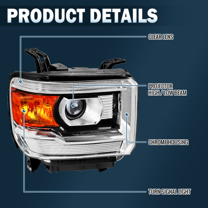 Ronnin - Se adapta a la GMC Sierra 1500 2500HD 3500HD 2014-2019 Montaje de faros proyectores de repuesto lado del pasajero | Cromo