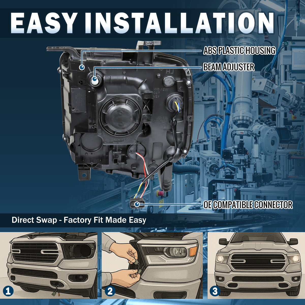 Ronnin - Se adapta a la GMC Sierra 1500 2500HD 3500HD 2014-2019 Montaje de faros proyectores de repuesto lado del pasajero | Cromo