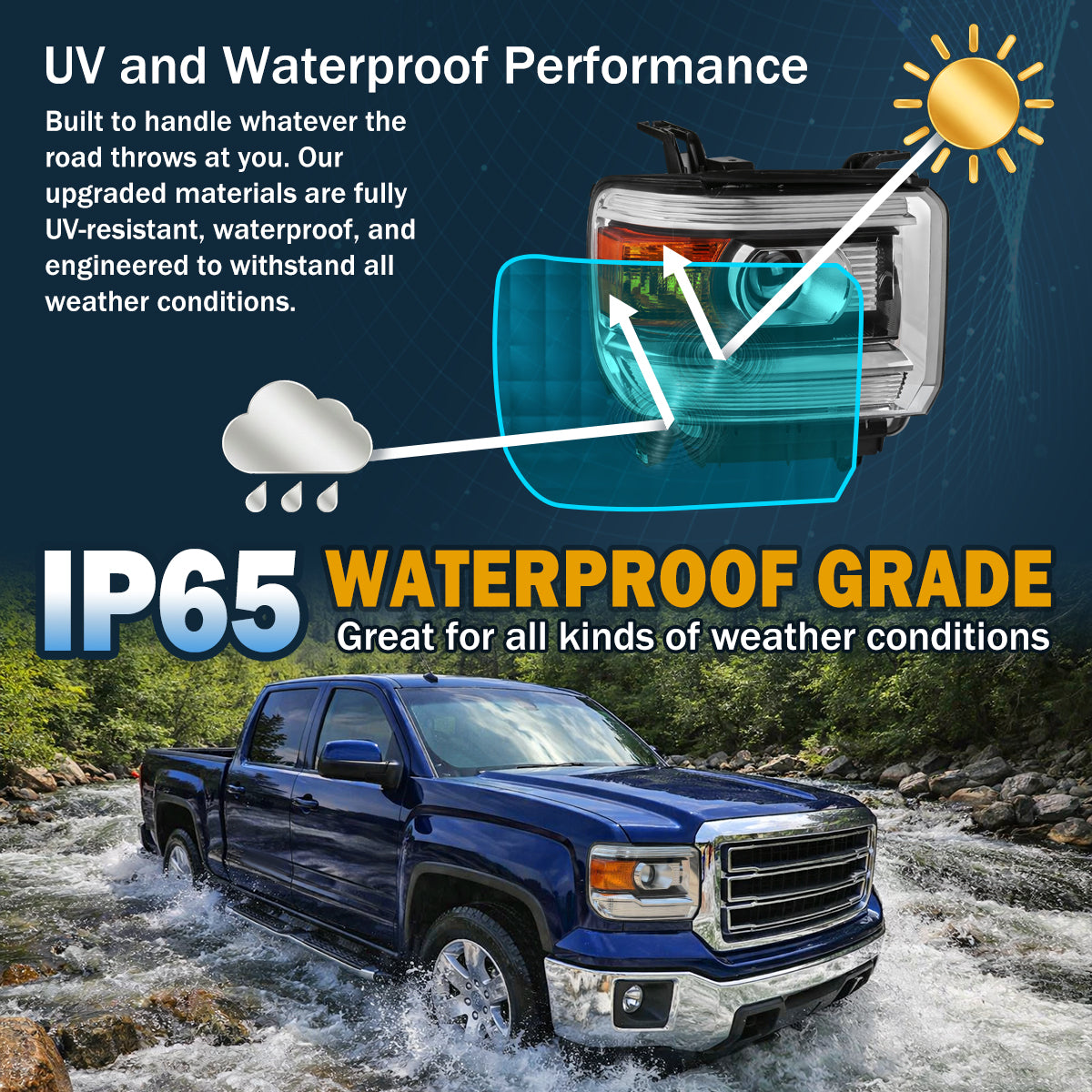 Ronnin - Se adapta a la GMC Sierra 1500 2500HD 3500HD 2014-2019 Montaje de faros proyectores de repuesto lado del pasajero | Cromo