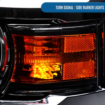 Ronnin - Fits 2014-2015 Chevy Silverado 1500 Upgraded Factory Replacement Projector Headlights Assembly Pair | Glossy Black