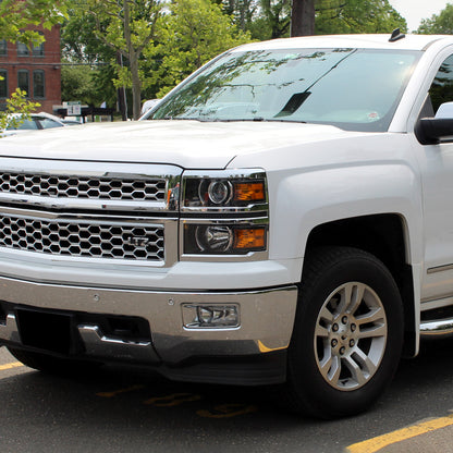 Ronnin - Fits 2014-2015 Chevy Silverado 1500 Upgraded Factory Replacement Projector Headlights Assembly Pair | Glossy Black