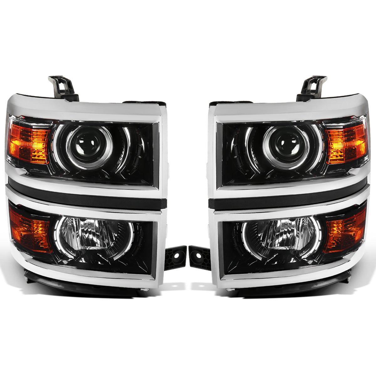 Ronnin - Fits 2014-2015 Chevy Silverado 1500 Upgraded Factory Replacement Projector Headlights Assembly Pair | Glossy Black