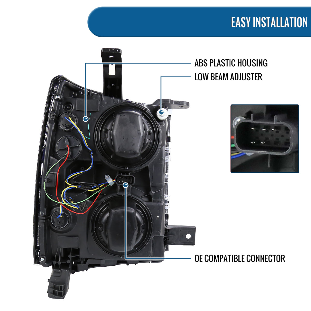 Ronnin - Fits 2014-2015 Chevy Silverado 1500 Upgraded Factory Replacement Projector Headlights Assembly Pair | Chrome