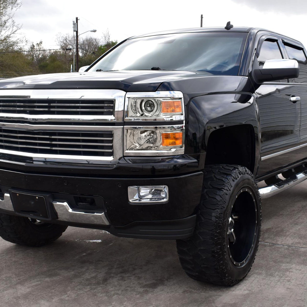 Ronnin - Fits 2014-2015 Chevy Silverado 1500 Upgraded Factory Replacement Projector Headlights Assembly Pair | Chrome