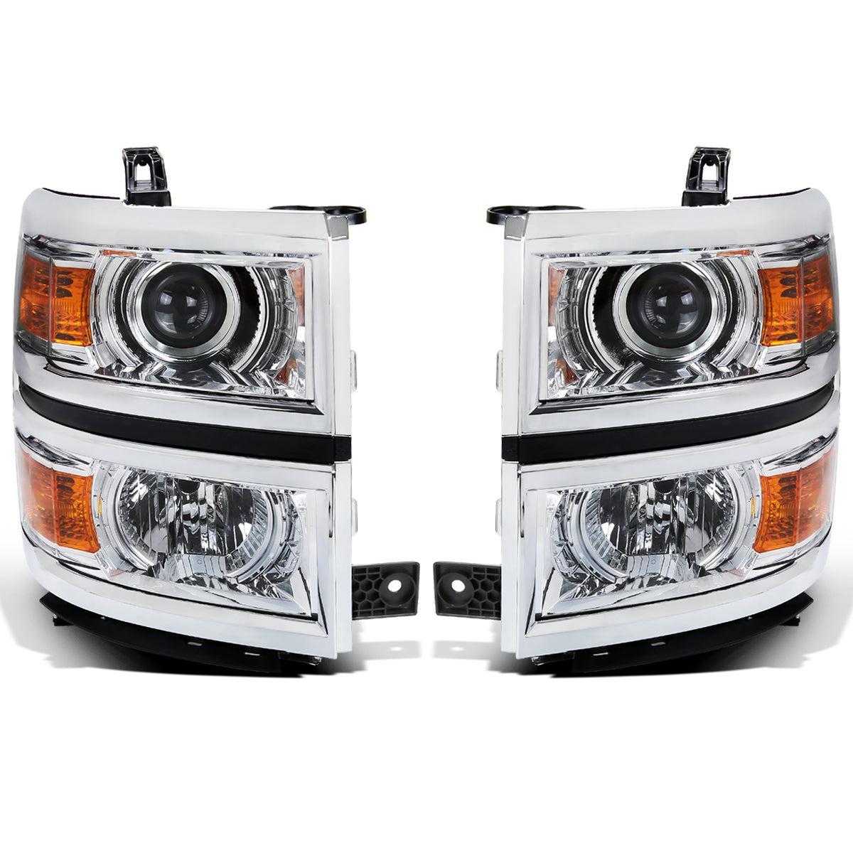 Ronnin - Fits 2014-2015 Chevy Silverado 1500 Upgraded Factory Replacement Projector Headlights Assembly Pair | Chrome