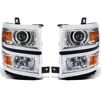Ronnin - Fits 2014-2015 Chevy Silverado 1500 Upgraded Factory Replacement Projector Headlights Assembly Pair | Chrome