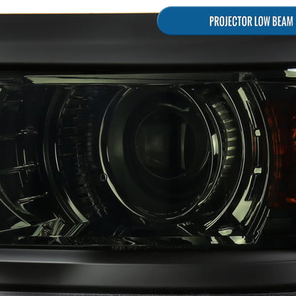 Ronnin - Fits 2014-2015 Chevy Silverado 1500 Upgraded Factory Replacement Projector Headlights Black Trim Assembly Pair | Smoke