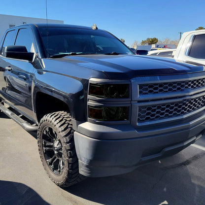 Ronnin - Fits 2014-2015 Chevy Silverado 1500 Upgraded Factory Replacement Projector Headlights Black Trim Assembly Pair | Smoke