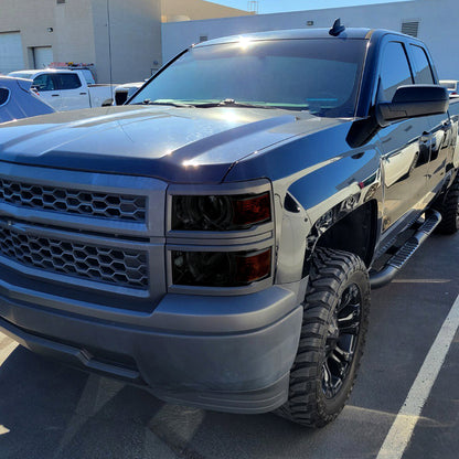 Ronnin - Fits 2014-2015 Chevy Silverado 1500 Upgraded Factory Replacement Projector Headlights Black Trim Assembly Pair | Smoke