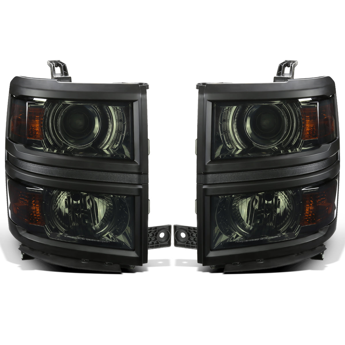 Ronnin - Fits 2014-2015 Chevy Silverado 1500 Upgraded Factory Replacement Projector Headlights Black Trim Assembly Pair | Smoke