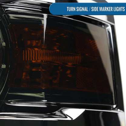 Ronnin - Fits 2014-2015 Chevy Silverado 1500 Upgraded Factory Replacement Projector Headlights Assembly Pair | Smoke