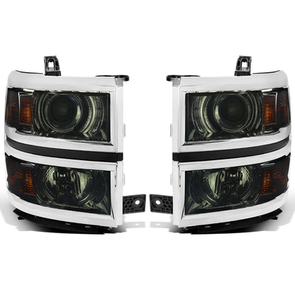 Ronnin - Fits 2014-2015 Chevy Silverado 1500 Upgraded Factory Replacement Projector Headlights Assembly Pair | Smoke