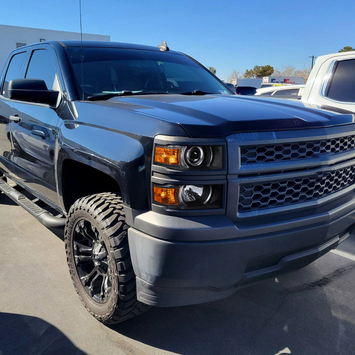 Ronnin - Fits 2014-2015 Chevy Silverado 1500 Upgraded Factory Replacement Projector Headlights Black Trim Assembly Pair | Black