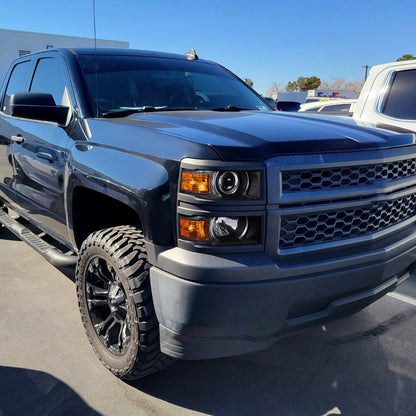 Ronnin - Fits 2014-2015 Chevy Silverado 1500 Upgraded Factory Replacement Projector Headlights Black Trim Assembly Pair | Black