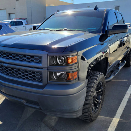 Ronnin - Fits 2014-2015 Chevy Silverado 1500 Upgraded Factory Replacement Projector Headlights Black Trim Assembly Pair | Black