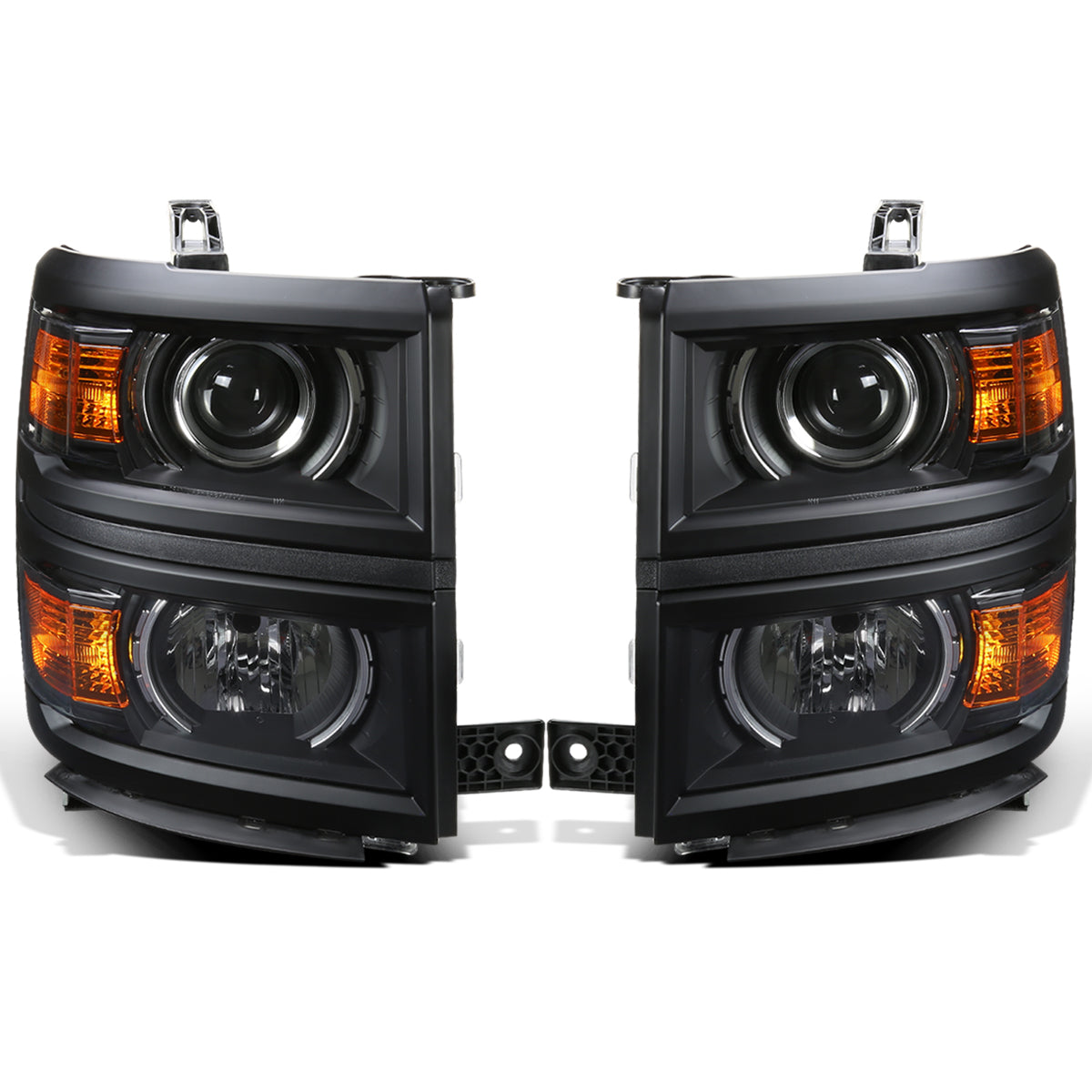 Ronnin - Fits 2014-2015 Chevy Silverado 1500 Upgraded Factory Replacement Projector Headlights Black Trim Assembly Pair | Black