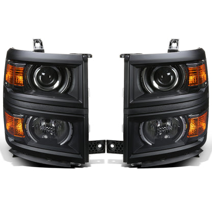 Ronnin - Fits 2014-2015 Chevy Silverado 1500 Upgraded Factory Replacement Projector Headlights Black Trim Assembly Pair | Black
