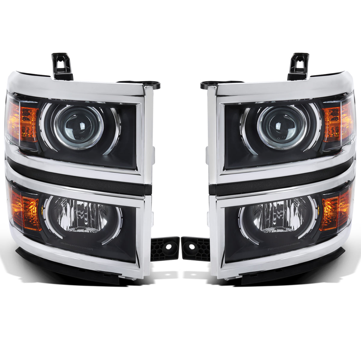 Ronnin - Fits 2014-2015 Chevy Silverado 1500 Factory Replacement Projector Headlights Assembly Pair | Black