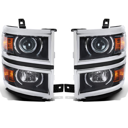 Ronnin - Fits 2014-2015 Chevy Silverado 1500 Factory Replacement Projector Headlights Assembly Pair | Black