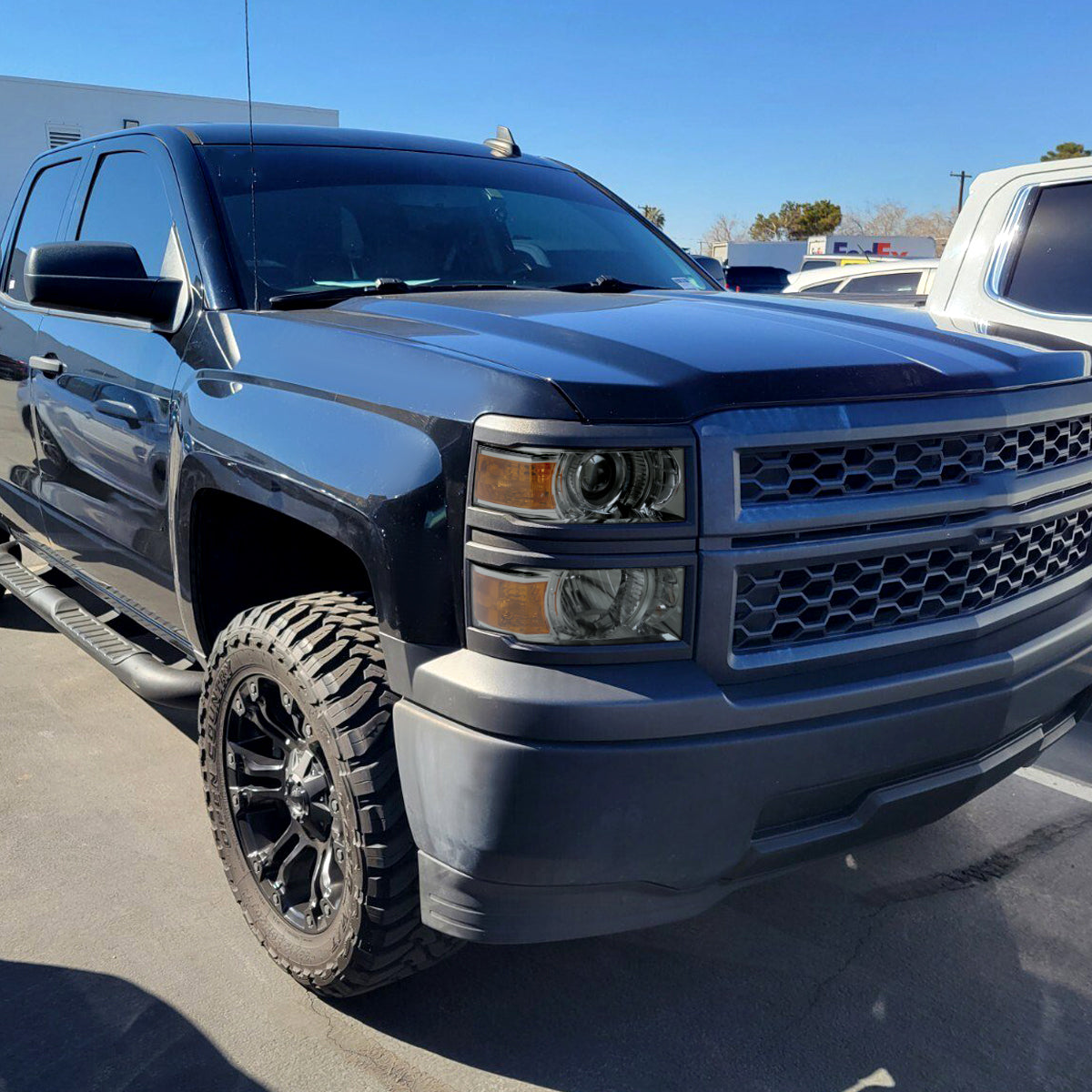 Ronnin - Fits 2014-2015 Chevy Silverado 1500 Upgraded Factory Replacement Projector Headlights Black Trim Assembly Pair | Light Smoke