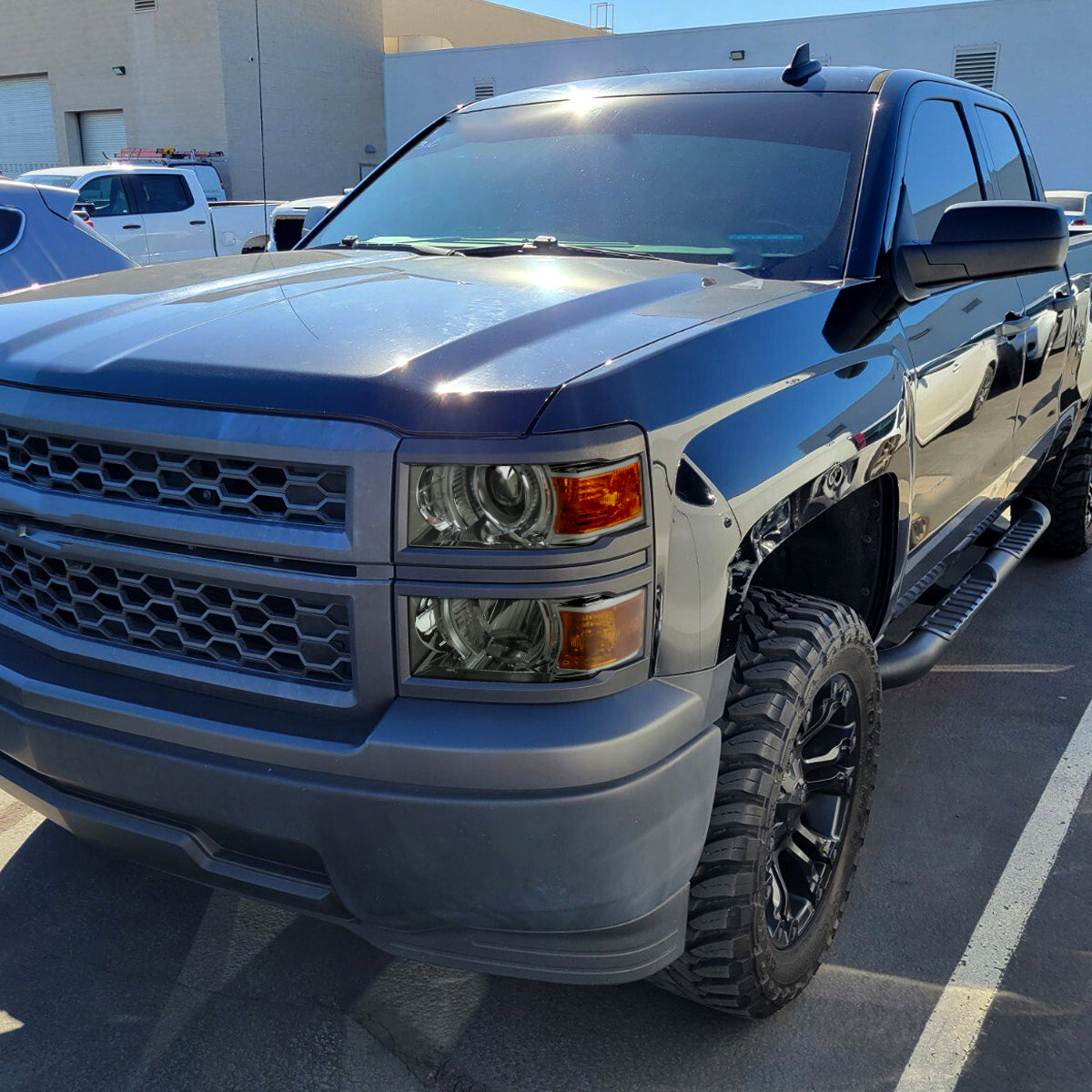 Ronnin - Fits 2014-2015 Chevy Silverado 1500 Upgraded Factory Replacement Projector Headlights Black Trim Assembly Pair | Light Smoke