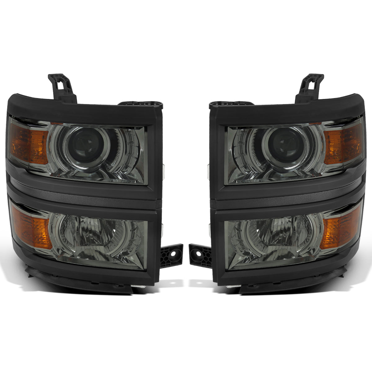 Ronnin - Fits 2014-2015 Chevy Silverado 1500 Upgraded Factory Replacement Projector Headlights Black Trim Assembly Pair | Light Smoke
