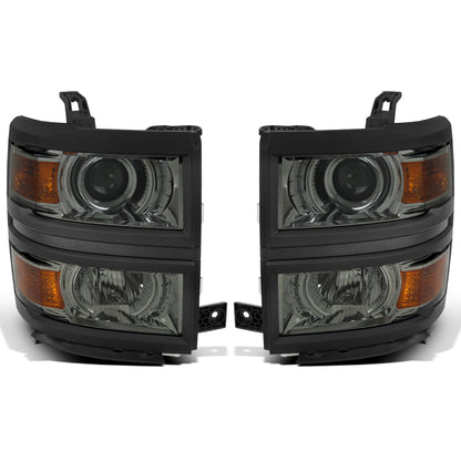 Ronnin - Fits 2014-2015 Chevy Silverado 1500 Upgraded Factory Replacement Projector Headlights Black Trim Assembly Pair | Light Smoke
