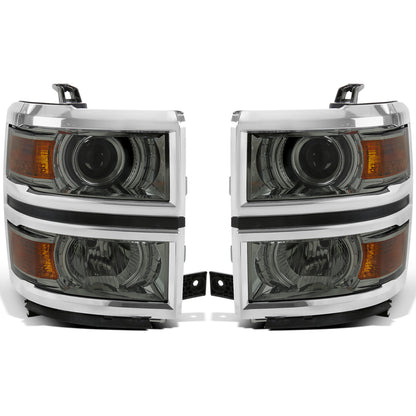 Ronnin - Fits 2014-2015 Chevy Silverado 1500 Upgraded Factory Replacement Projector Headlights Assembly Pair | Light Smoke