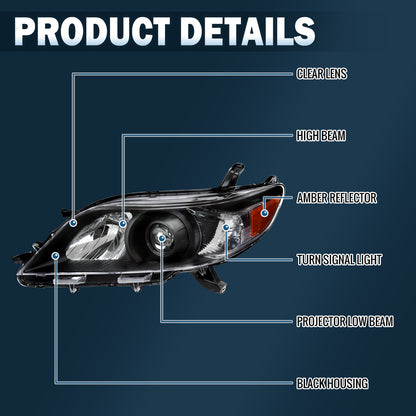 Ronnin - Compatible con Toyota Sienna 2011-2020 Par de conjuntos de faros delanteros halógenos de repuesto | Negro