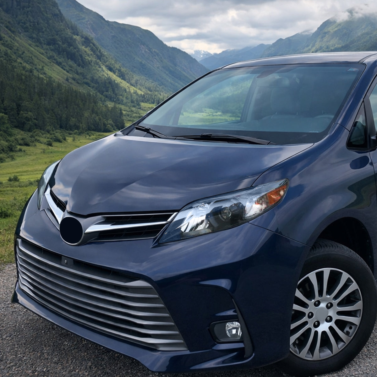 Ronnin - Compatible con Toyota Sienna 2011-2020 Par de conjuntos de faros delanteros halógenos de repuesto | Negro