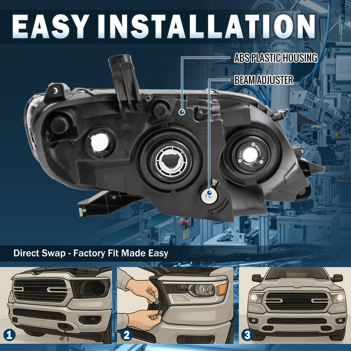 Ronnin - Se adapta a Toyota Sienna 2011-2020 Conjunto de faros halógenos de repuesto lado del conductor | Cromado