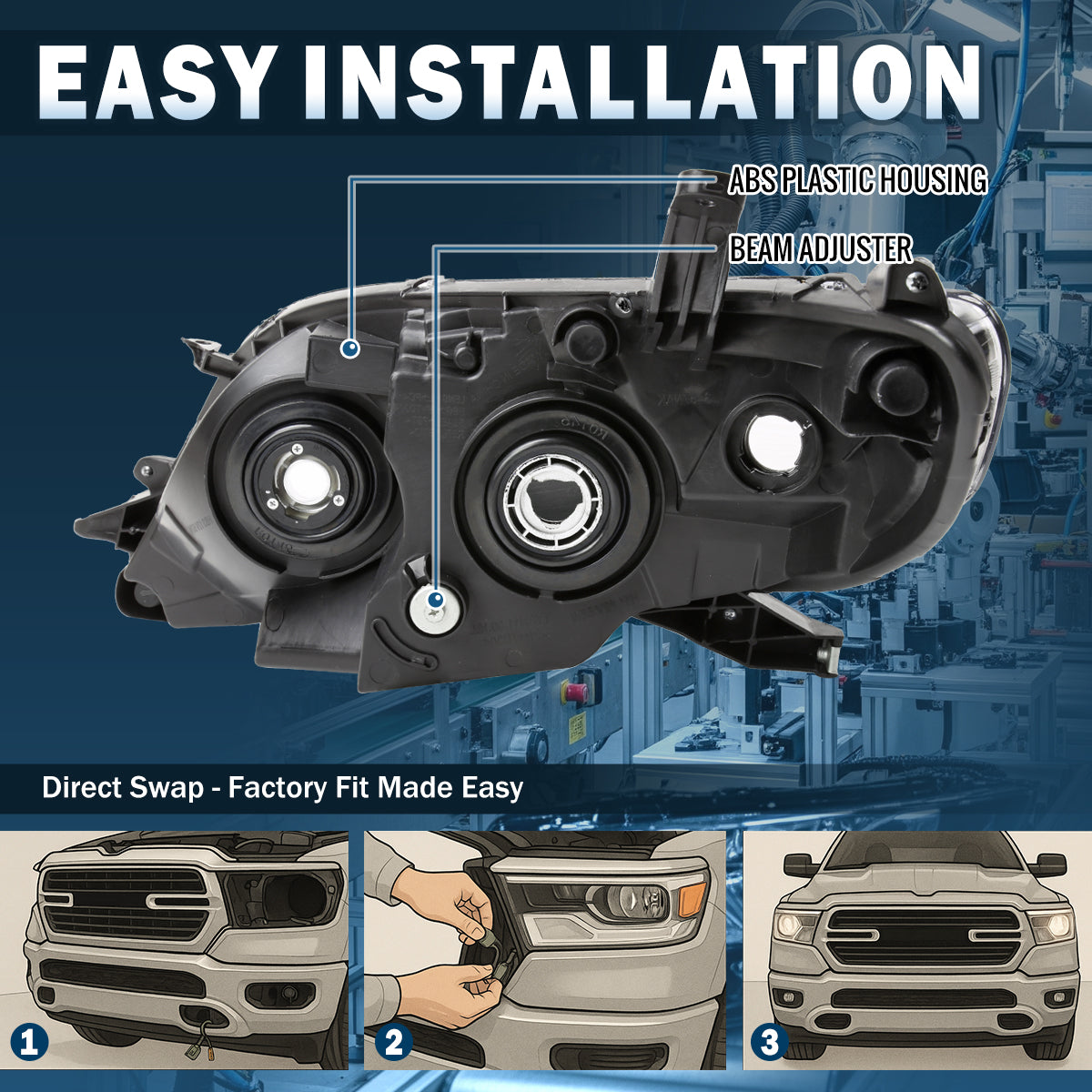 Ronnin - Compatible con Toyota Sienna 2011-2020 Conjunto de faros halógenos de repuesto lado del pasajero | Cromo