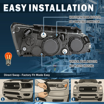 Ronnin - Se adapta a los faros delanteros halógenos con proyector de repuesto para Hyundai Sonata 2006-2008, par | Negro