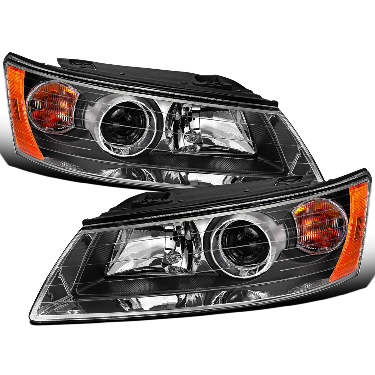 Ronnin - Se adapta a los faros delanteros halógenos con proyector de repuesto para Hyundai Sonata 2006-2008, par | Negro