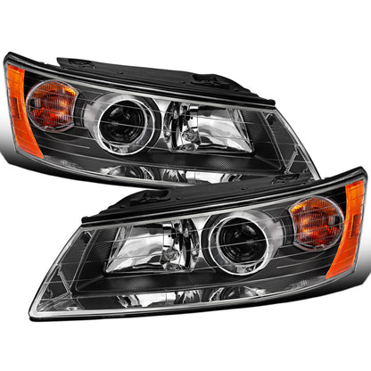 Ronnin - Se adapta a los faros delanteros halógenos con proyector de repuesto para Hyundai Sonata 2006-2008, par | Negro