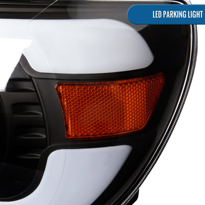 Ronnin - Fits 2005-2011 Toyota Tacoma LED Tube Projector Headlights Assembly Head Lamps Replacement Pair | Black