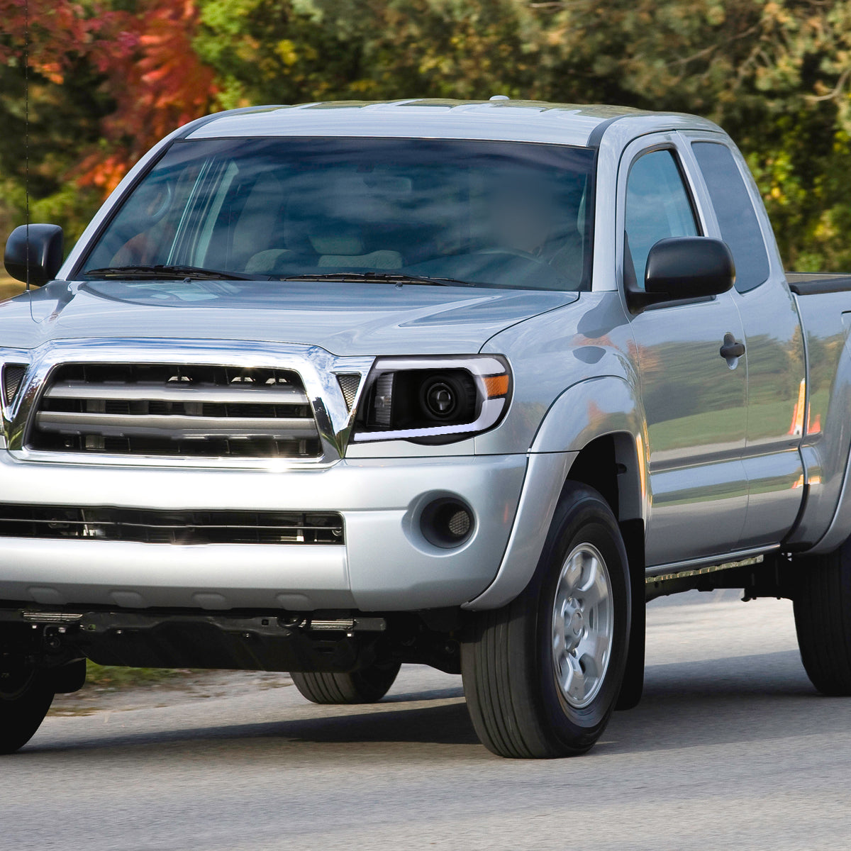 Ronnin - Fits 2005-2011 Toyota Tacoma LED Tube Projector Headlights Assembly Head Lamps Replacement Pair | Black